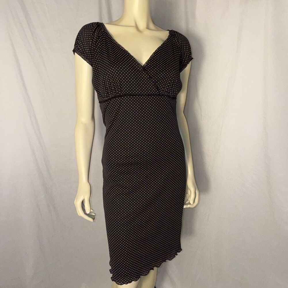 Vintage 90’s Studio Y Black Polka Dot Empire Waist Dress | Cap Sleeves | Ruffle